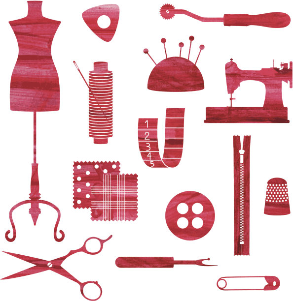 红色孤立缝纫和裁剪符号图片下载