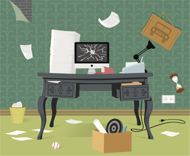 凌乱的办公桌区域的插图图片下载