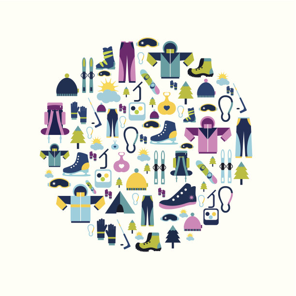 冬季运动和徒步旅行的图标收集。向量。图片下载