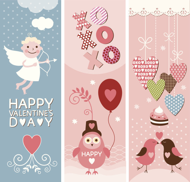 一组情人节的垂直横幅图片下载