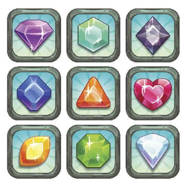 卡通矢量宝石和钻石应用程序图标设置图片下载