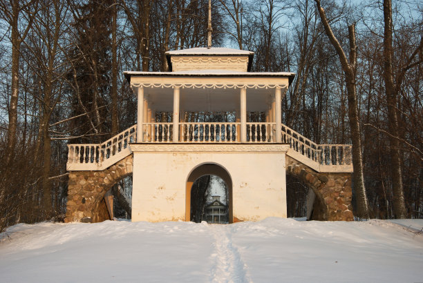冬日森林中的圆形大厅图片下载