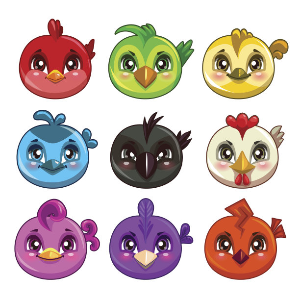 有趣的卡通色彩的圆形小鸟图片下载