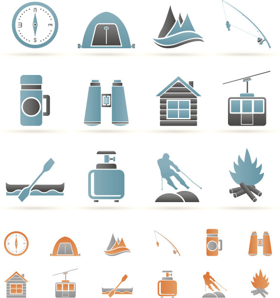 旅游，旅游，度假和山的对象-矢量插图图片下载