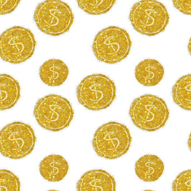 带有金色闪光美元符号的硬币无缝图案素材图片
