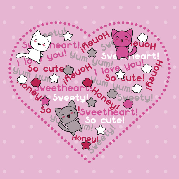 卡片与可爱的卡哇伊涂鸦猫。图片下载