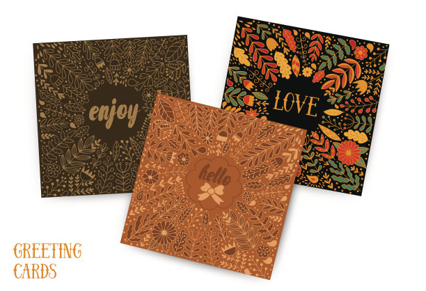 带有树叶的贺卡。涂鸦插图图片下载