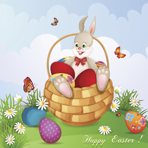 复活节贺卡与可爱的兔子图片下载