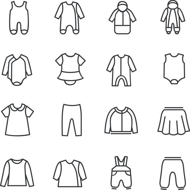 作为线条图标的婴儿衣服类型图片下载