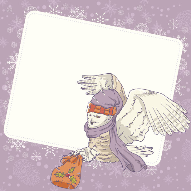 戴着帽子的猫头鹰的圣诞卡片图片下载