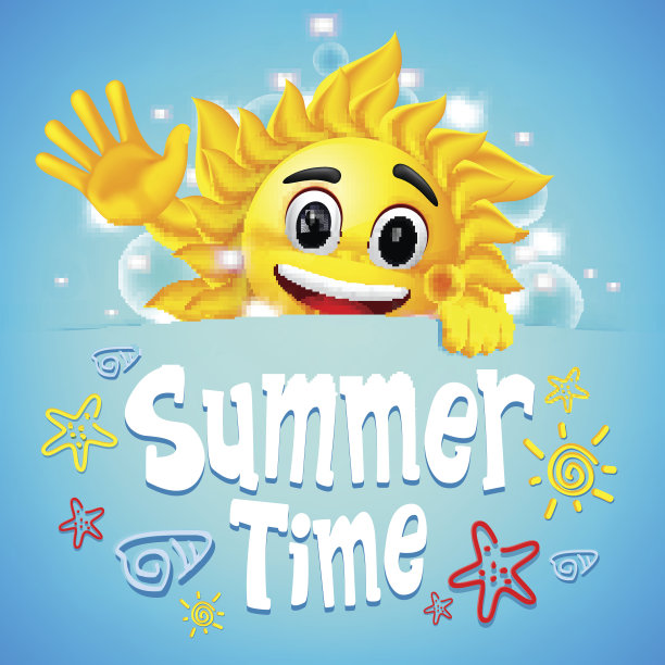 夏季彩色设计与快乐的太阳矢量字符图片下载