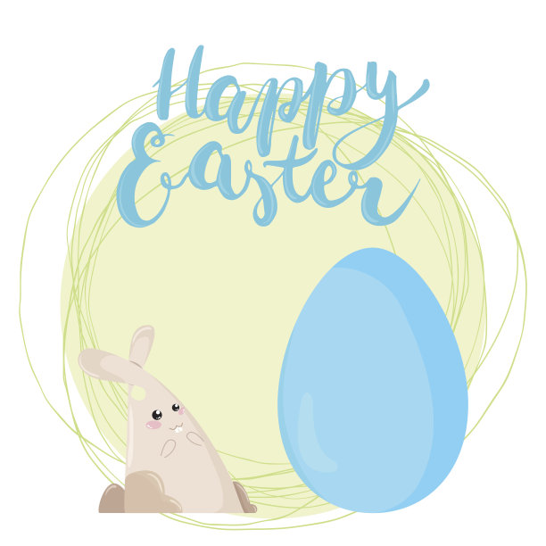 手绘排版字母短语复活节快乐与复活节兔子图片下载