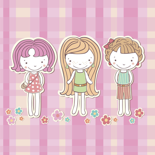 粉色背景上的免费女孩矢量插画图片下载