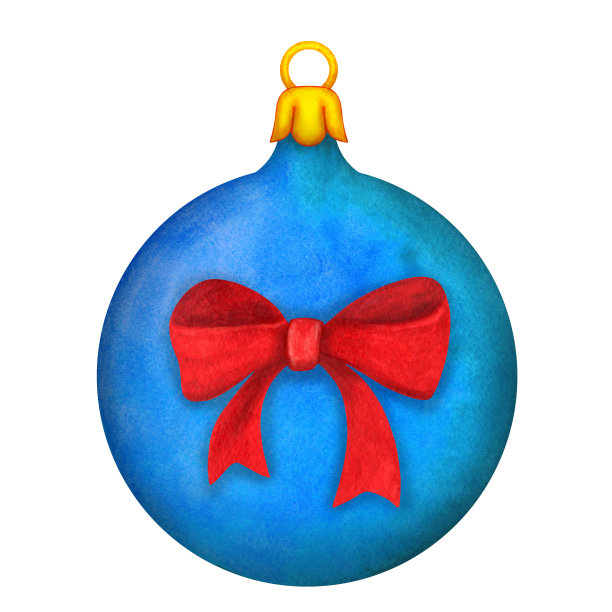 水彩圣诞球与弓孤立图片下载
