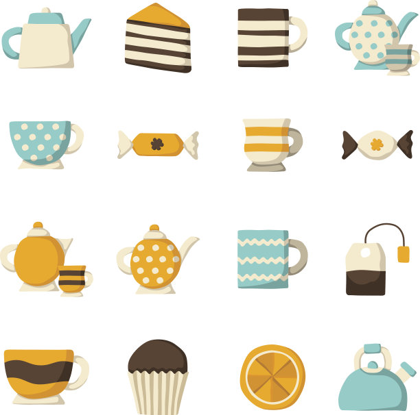 喝茶时间卡通对象图片下载