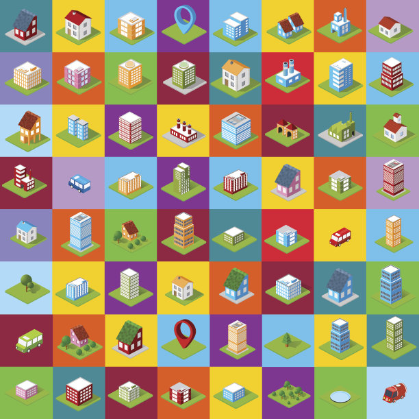 一套图标等距房子图片下载