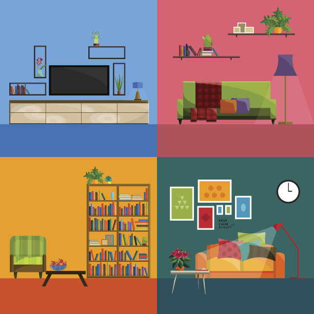 客厅内。现代平面设计插画素材图片
