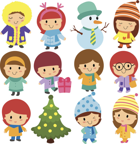 可爱的冬季孩子剪辑艺术集图片下载