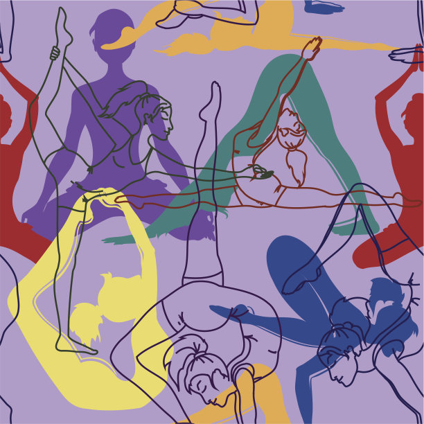 无缝模式的瑜伽姿势图片下载