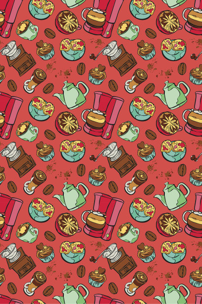 咖啡的模式。咖啡壶和咖啡杯。咖啡机。图片下载