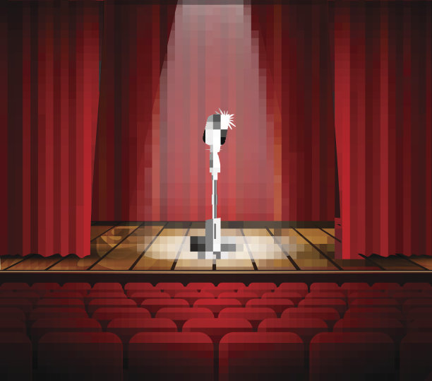 麦克风和红窗帘图片下载