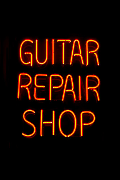 霓虹灯，吉他修理店图片下载