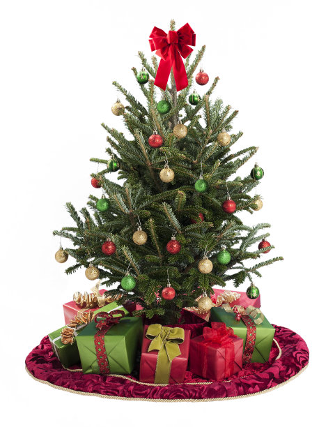 美丽的圣诞树装饰礼物，孤立图片下载