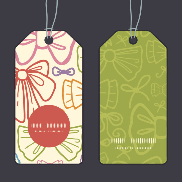 矢量彩色蝴蝶结垂直圆形框架模式标签设置图片下载