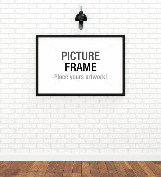 白砖墙上的黑框图片下载