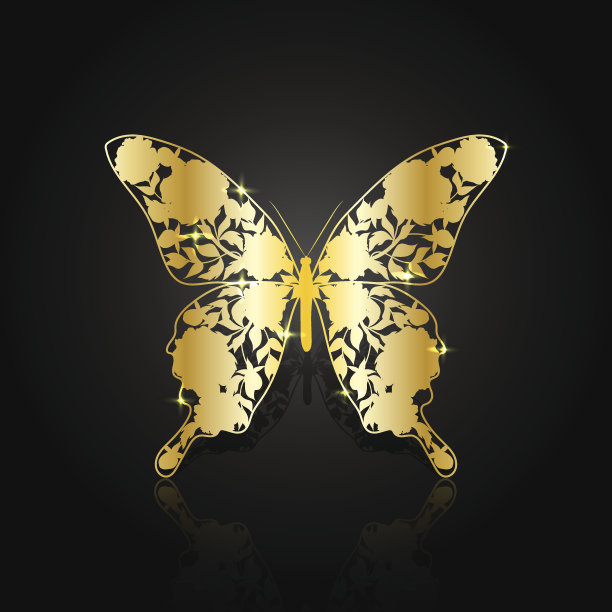 黑色背景上的金色抽象蝴蝶图片下载