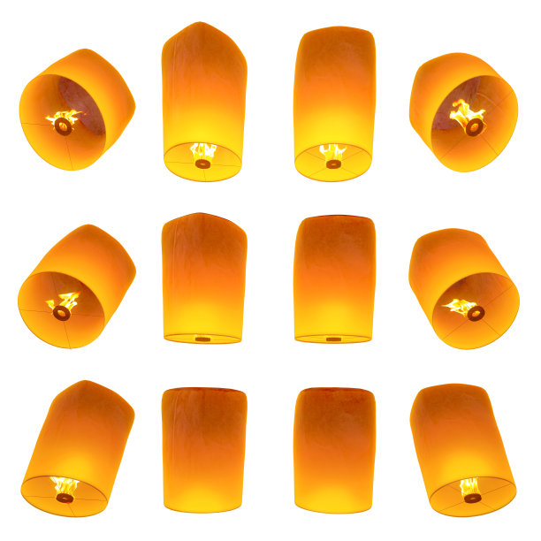 美丽的灯笼在白色的背景上孤立地飞翔图片下载