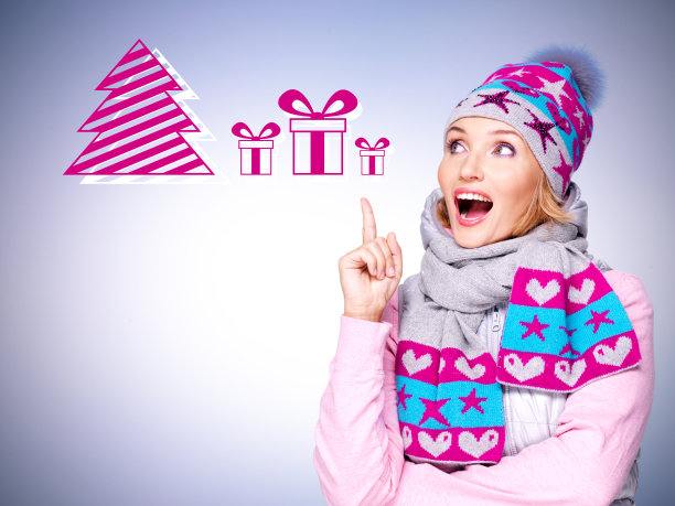一个有趣的惊喜女人的照片与插图的礼物图片下载