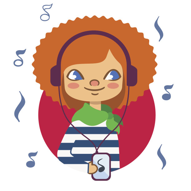 红发女孩戴着耳机听音乐图片下载