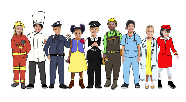 一群穿着不同制服的孩子图片下载