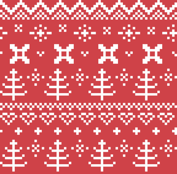 挪威圣诞无缝针织图案(红白)图片下载