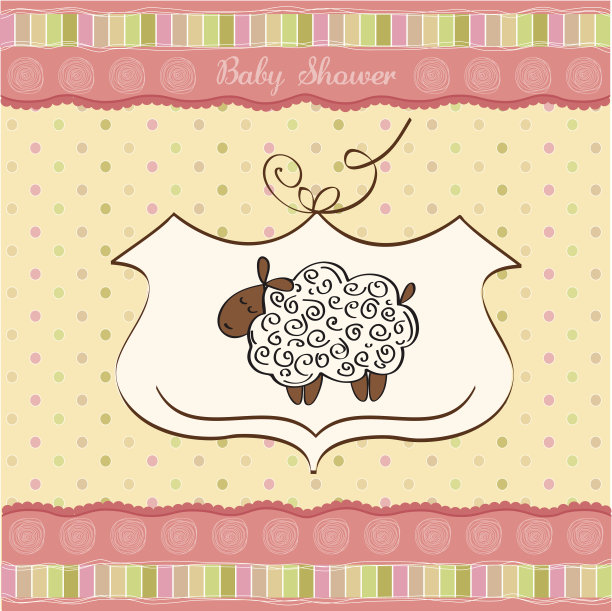 可爱的婴儿沐浴卡与绵羊图片下载