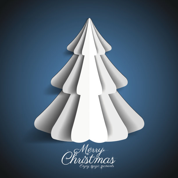 创意纸圣诞树在深蓝色的背景图片下载