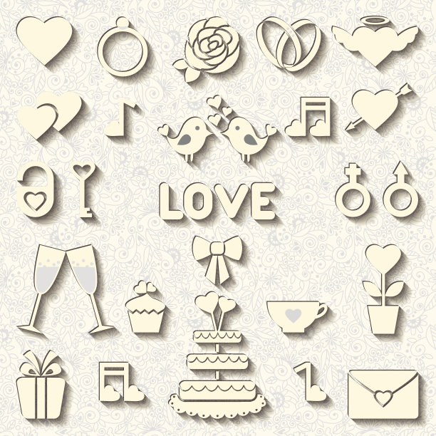 一组矢量图标为婚礼或情人节图片下载