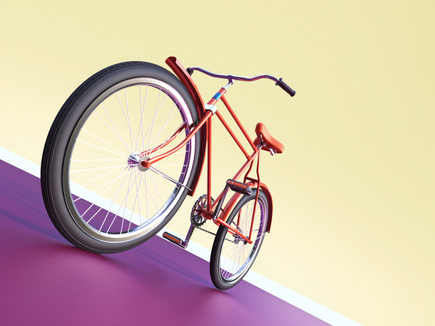 自行车概念海报设计，复古自行车渲染，孤立的颜色图片下载
