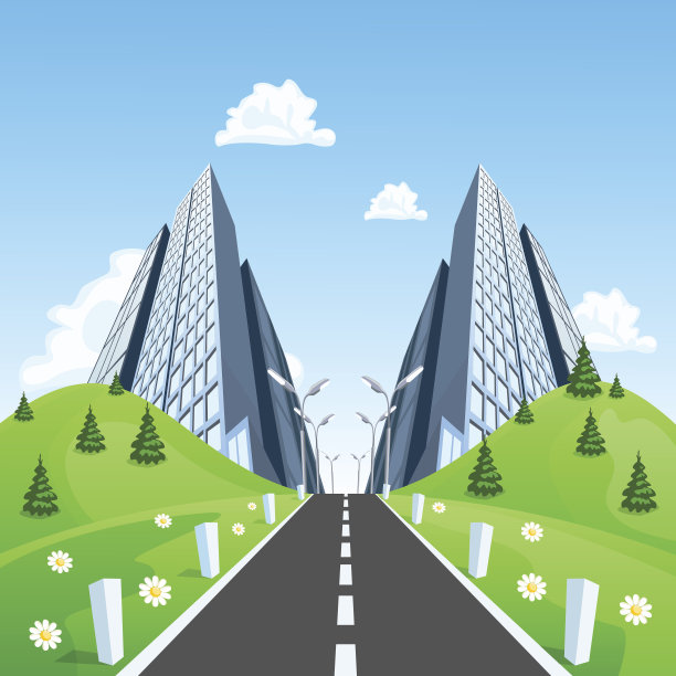 穿过景观通往城市的道路矢量图图片下载