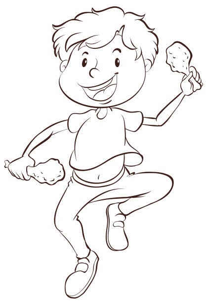 一个吃东西的男孩的素描画图片下载