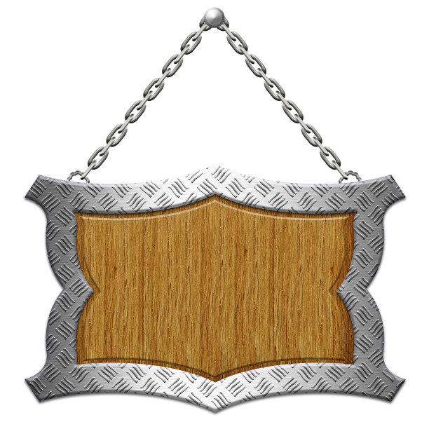 木制标志与钢菱形板边缘链图片下载