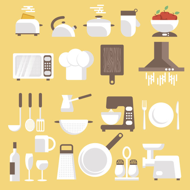 矢量插图的厨房工具，器皿和器皿。图片下载