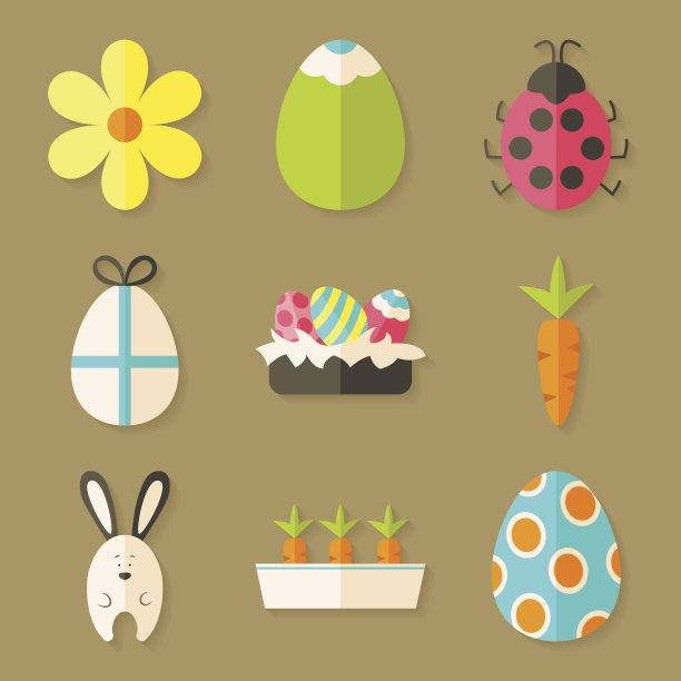 复活节图标设置与阴影在浅棕色图片下载
