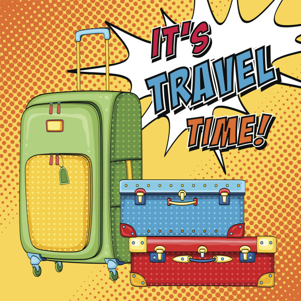 旅行波普艺术背景与包和堆叠的手提箱图片下载
