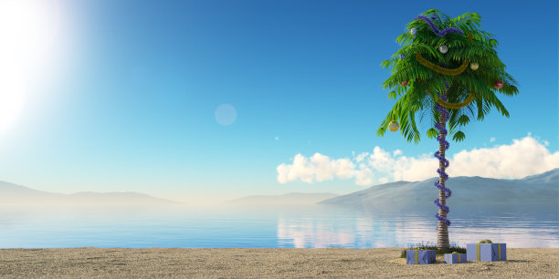 新年棕榈树与装饰概念假日图片下载