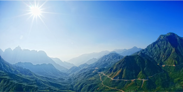 青山，阳光，山谷素材图片