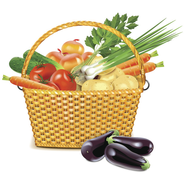带蔬菜的藤条筐图片下载