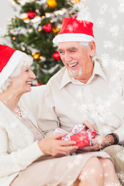 老夫妇在交换圣诞礼物图片下载