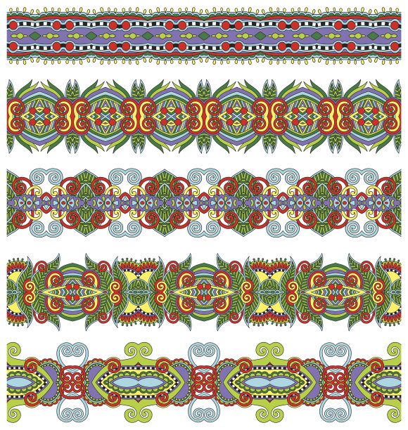 无缝民族花卉佩斯利条纹图案，边界设置，乌克兰图片下载
